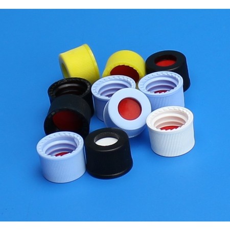 JG FINNERAN Black Open Top Preassembled Cap, Red PTFE/Silicone Septa, Slit,  804070-10